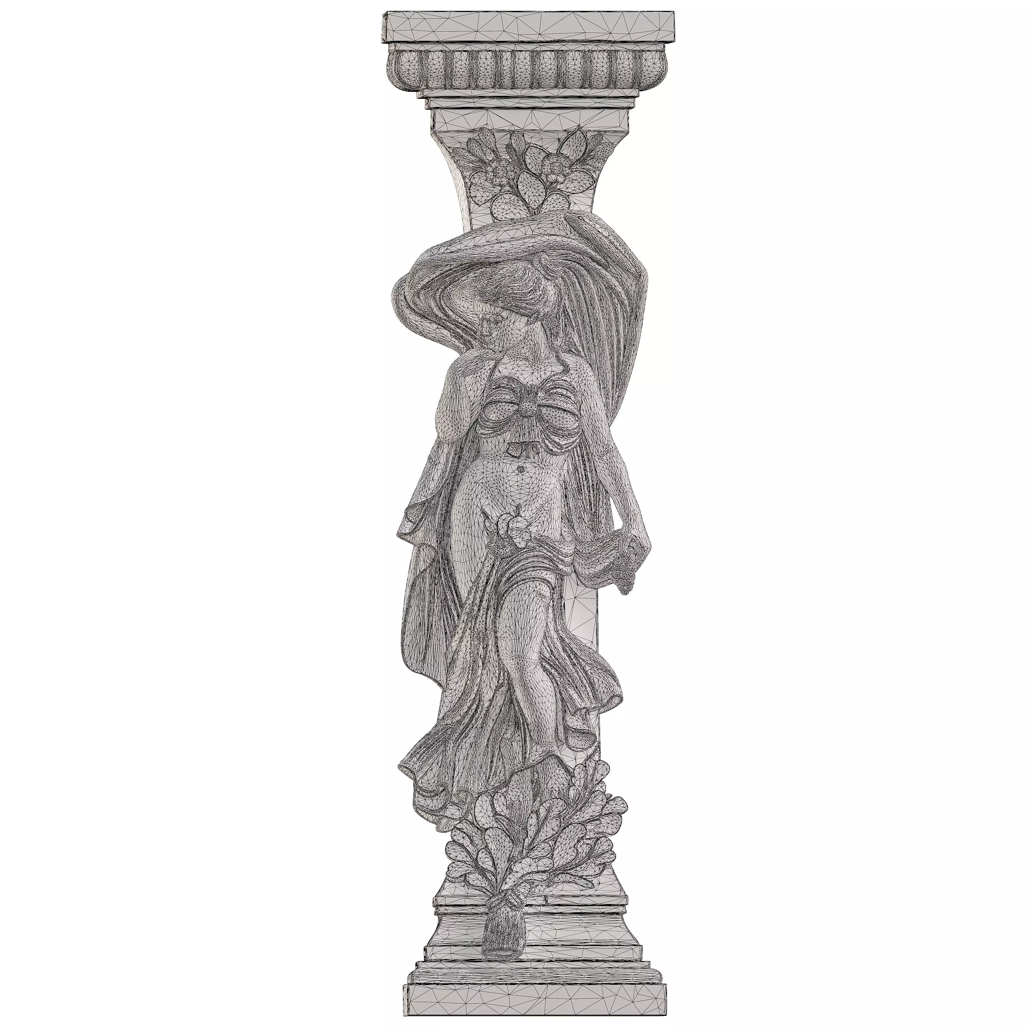 Classical Female Column Sculpture Ornamental Low-poly 3D model_8