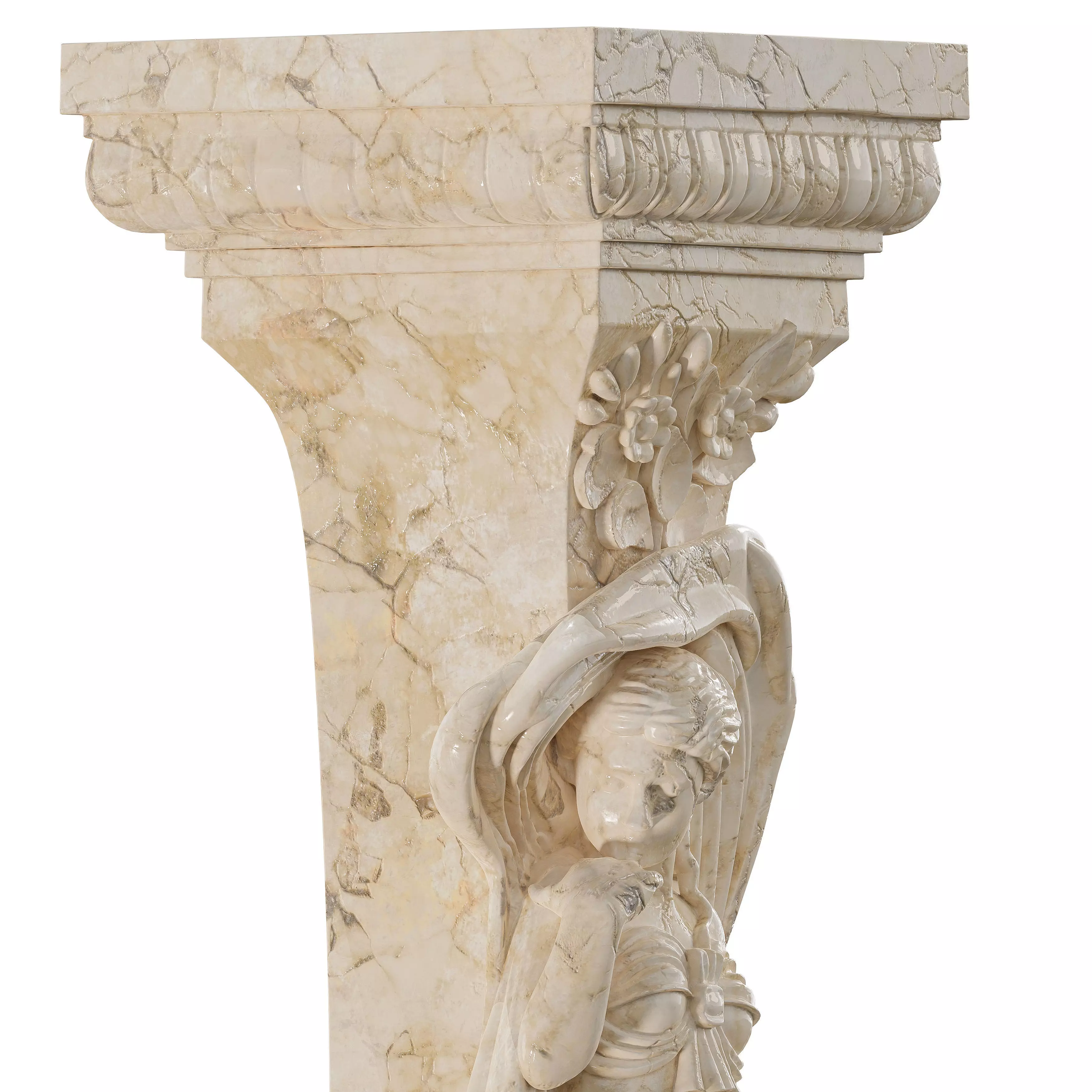 Classical Female Column Sculpture Ornamental Low-poly 3D model_3