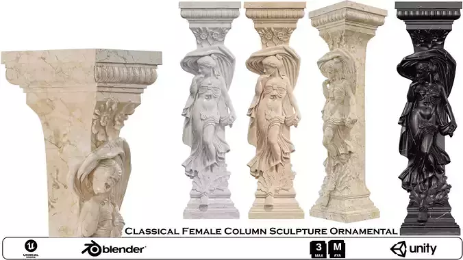 Classical Female Column Sculpture Ornamental