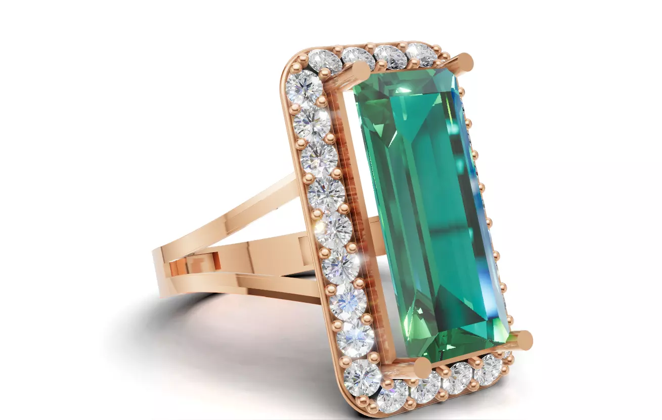 Baguette Halo Statement Ring for 3D Printing 3D print model_3