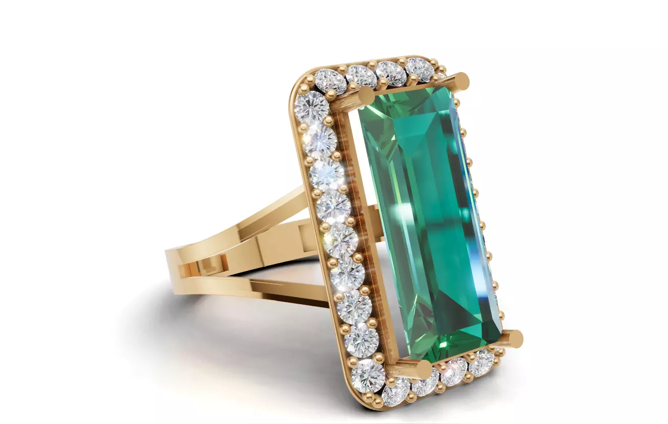 Baguette Halo Statement Ring for 3D Printing 3D print model_4