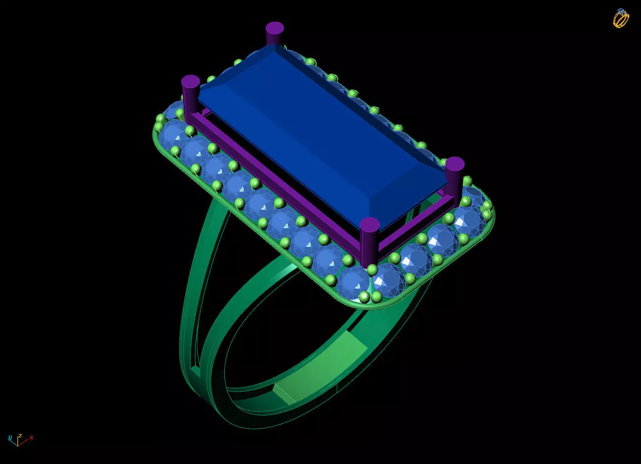 Baguette Halo Statement Ring for 3D Printing 3D print model_6