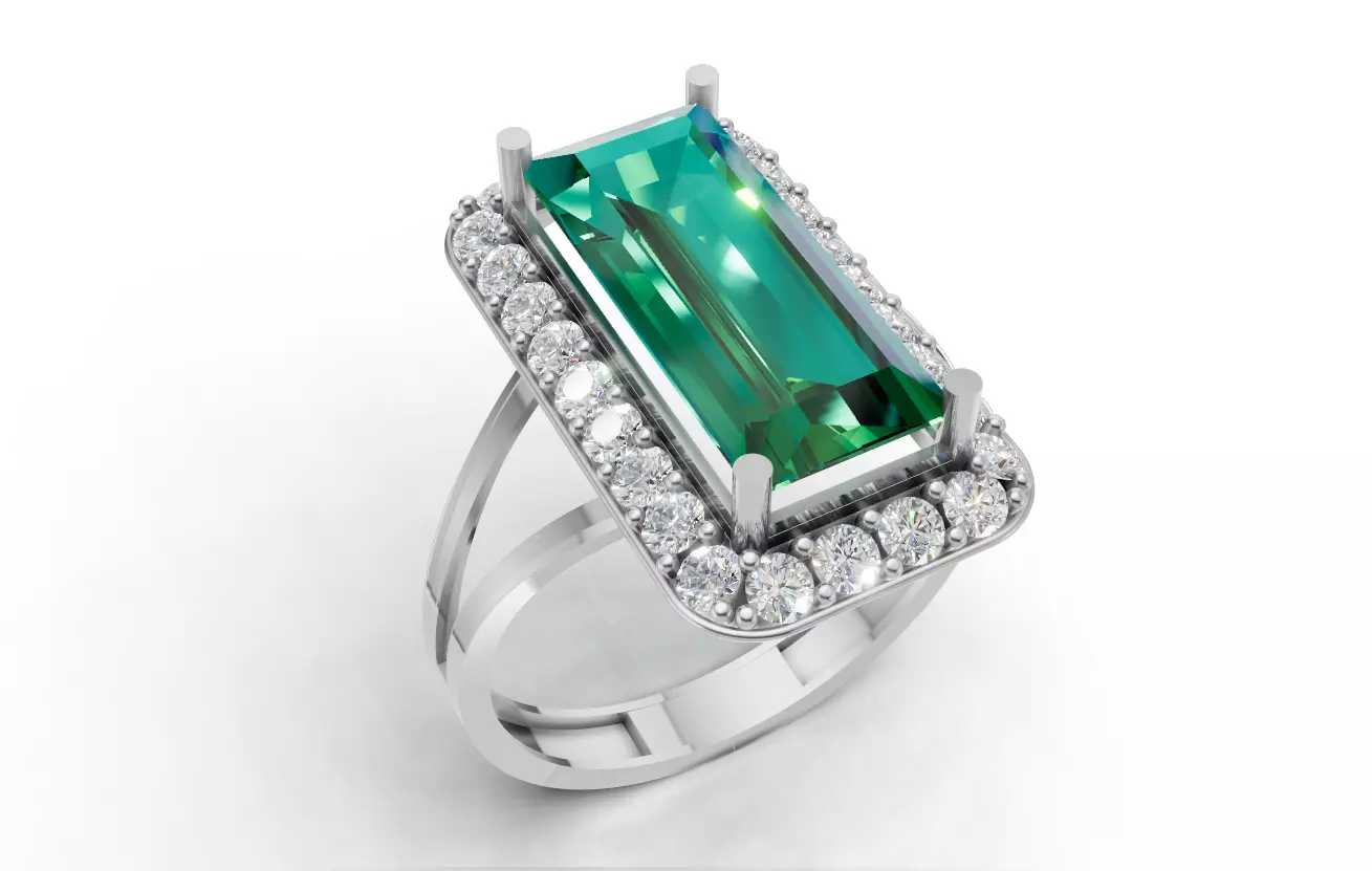 Baguette Halo Statement Ring for 3D Printing 3D print model_0