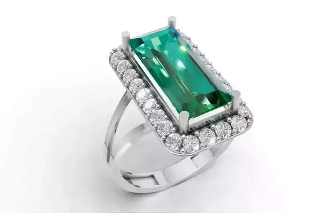 Baguette Halo Statement Ring for 3D Printing