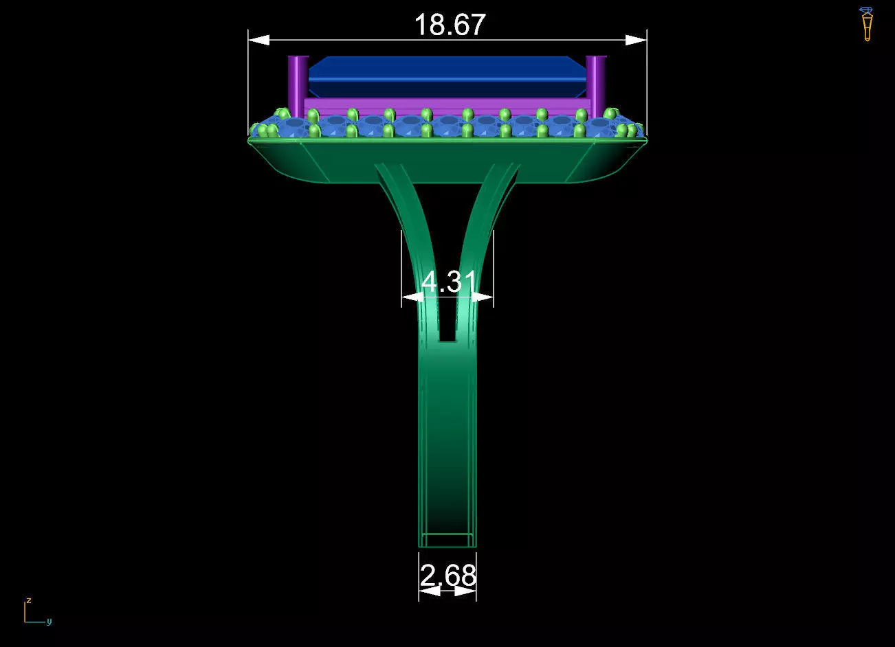 Baguette Halo Statement Ring for 3D Printing 3D print model_7