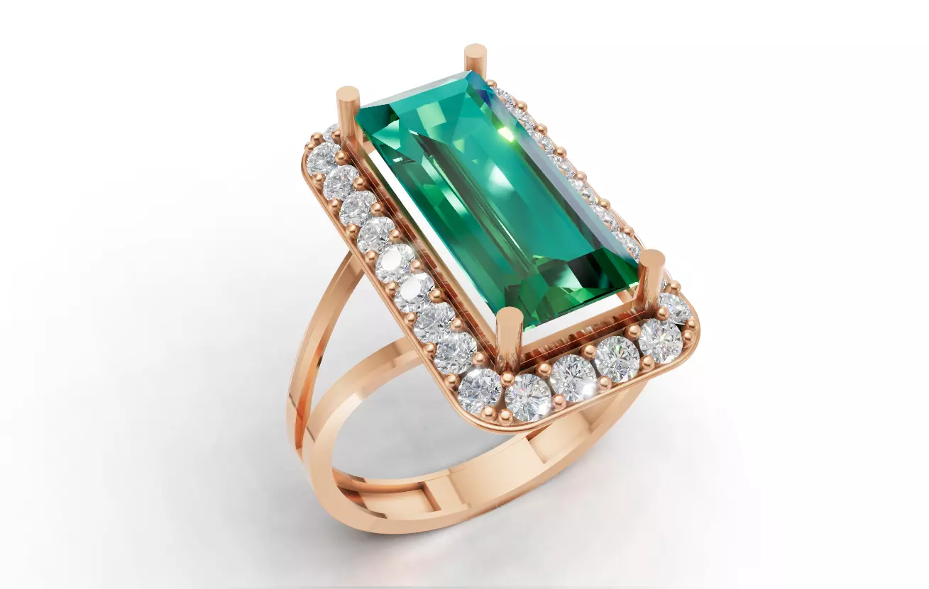 Baguette Halo Statement Ring for 3D Printing 3D print model_2