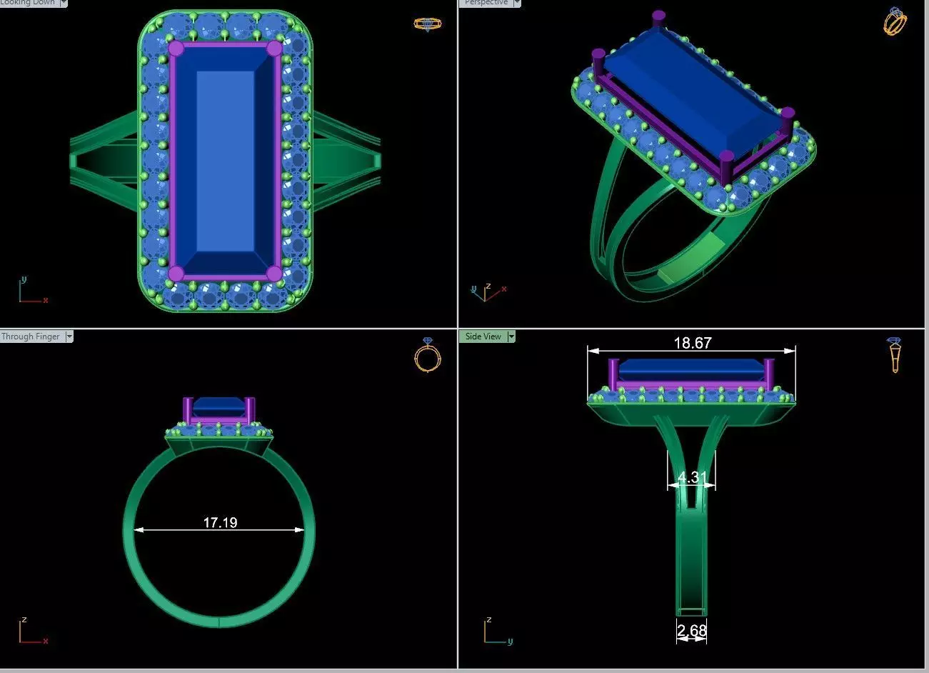 Baguette Halo Statement Ring for 3D Printing 3D print model_10