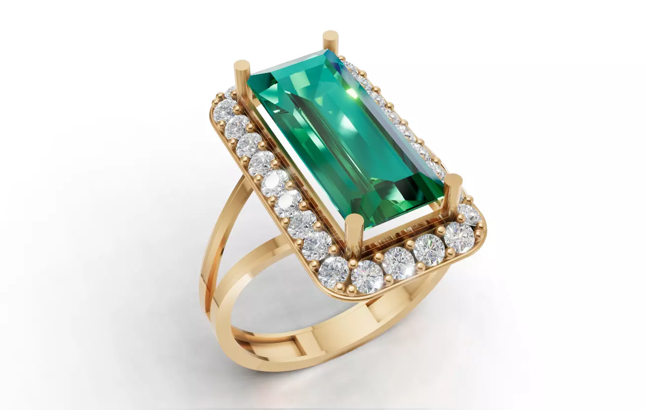 Baguette Halo Statement Ring for 3D Printing 3D print model_1