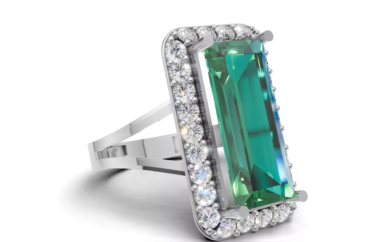 Baguette Halo Statement Ring for 3D Printing 3D print model_5