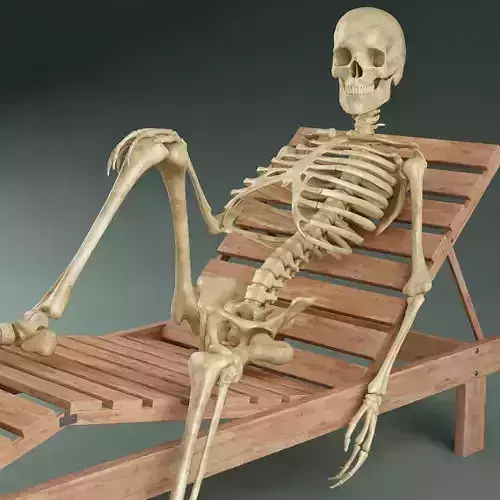 Skeleton on sunbed