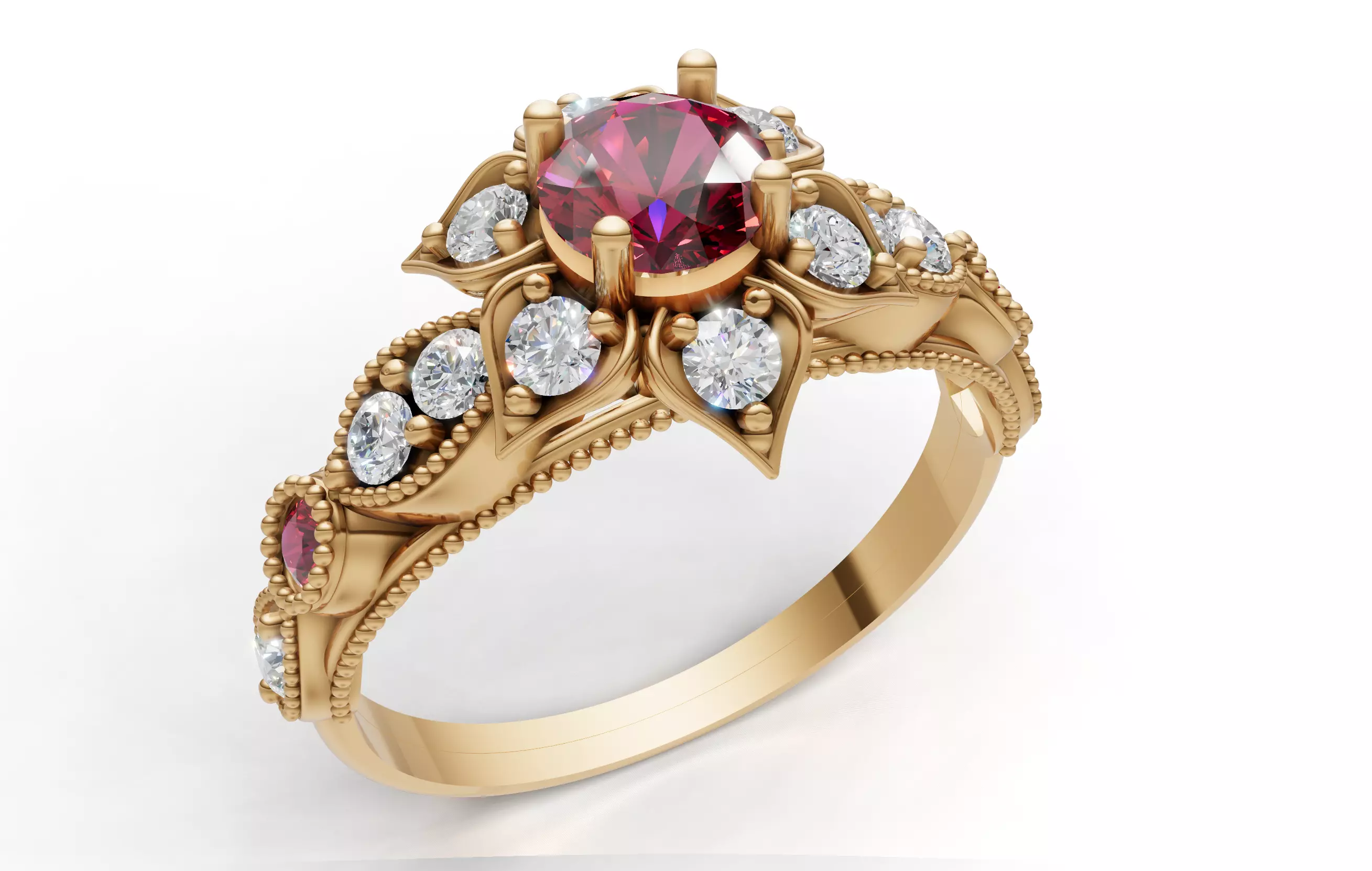 Floral Cluster Ring Vintage Beaded Shank CAD for Printing 3D print model