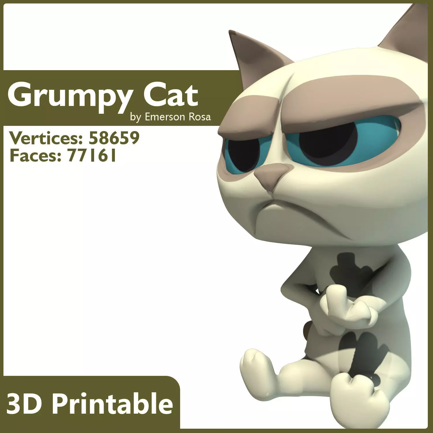 3D Printable - Cartoon Grumpy Cat 3D print model_0