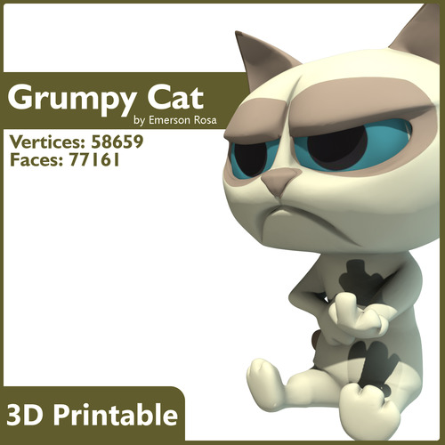 3D Printable - Cartoon Grumpy Cat 3D print model