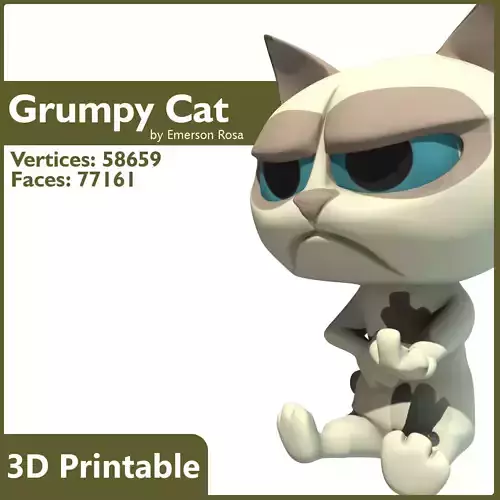 3D Printable - Cartoon Grumpy Cat 3D print model