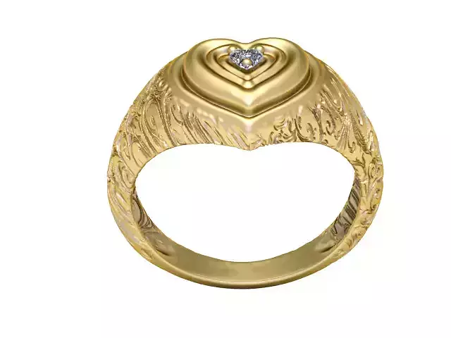 Golden Heart Crest Ring 3D Printable Jewelry Model