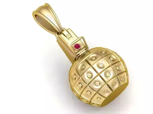 Gold Grid Grenade Pendant 3D Printable Model