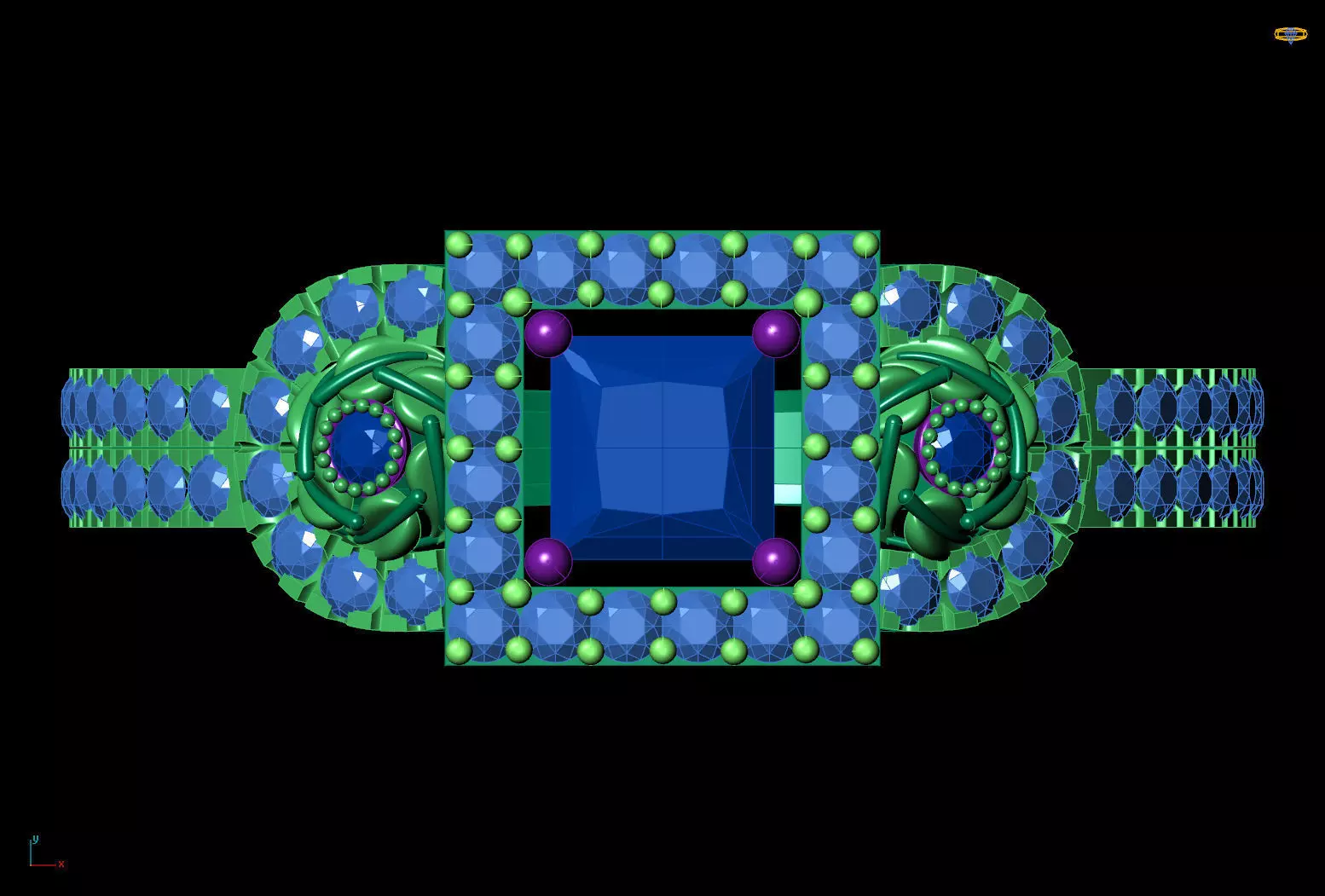 Three-Stone Cluster Ring Princess Halo Pave CAD File 3D print model_9