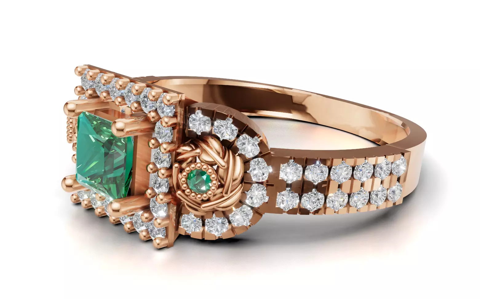 Three-Stone Cluster Ring Princess Halo Pave CAD File 3D print model_4