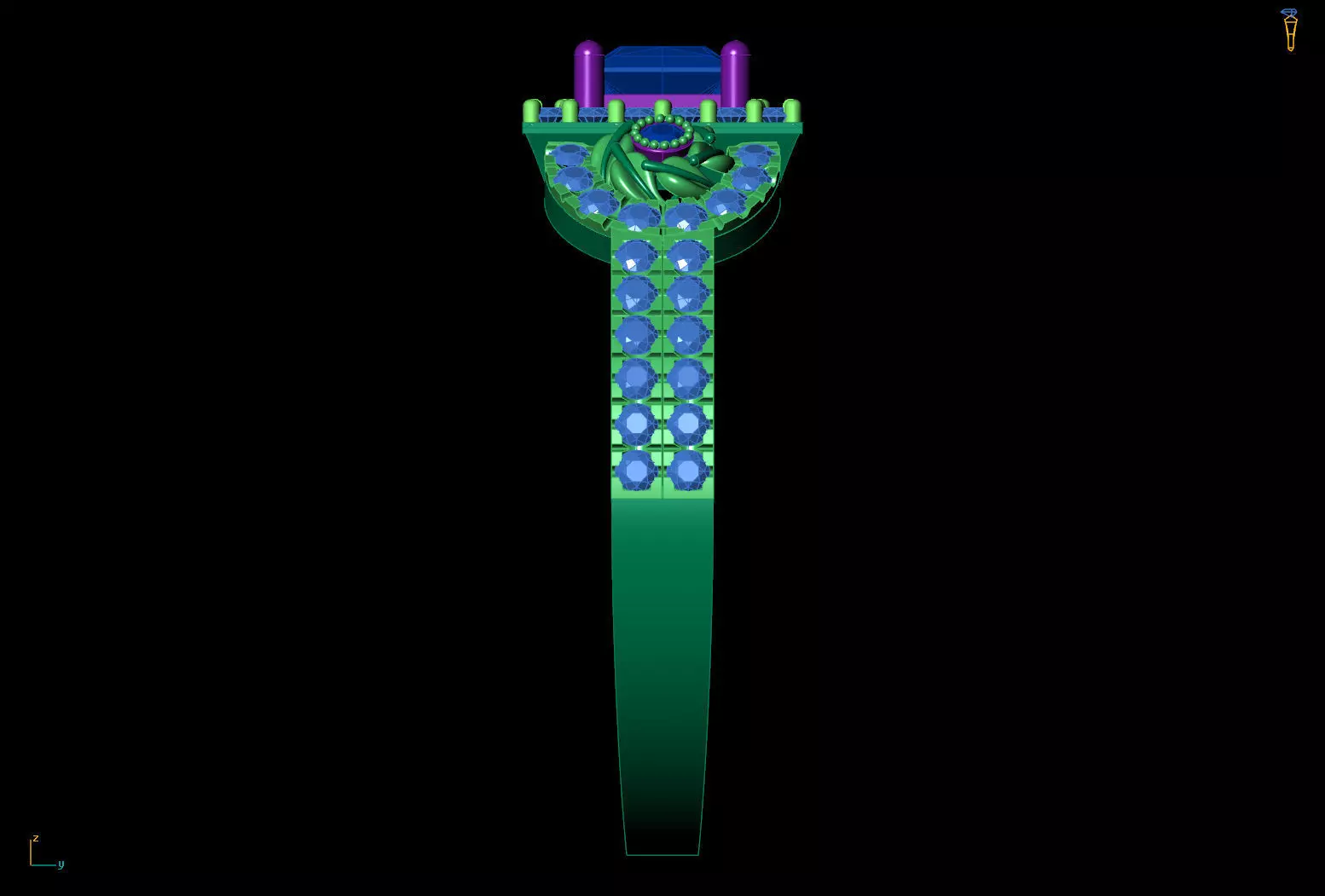 Three-Stone Cluster Ring Princess Halo Pave CAD File 3D print model_11