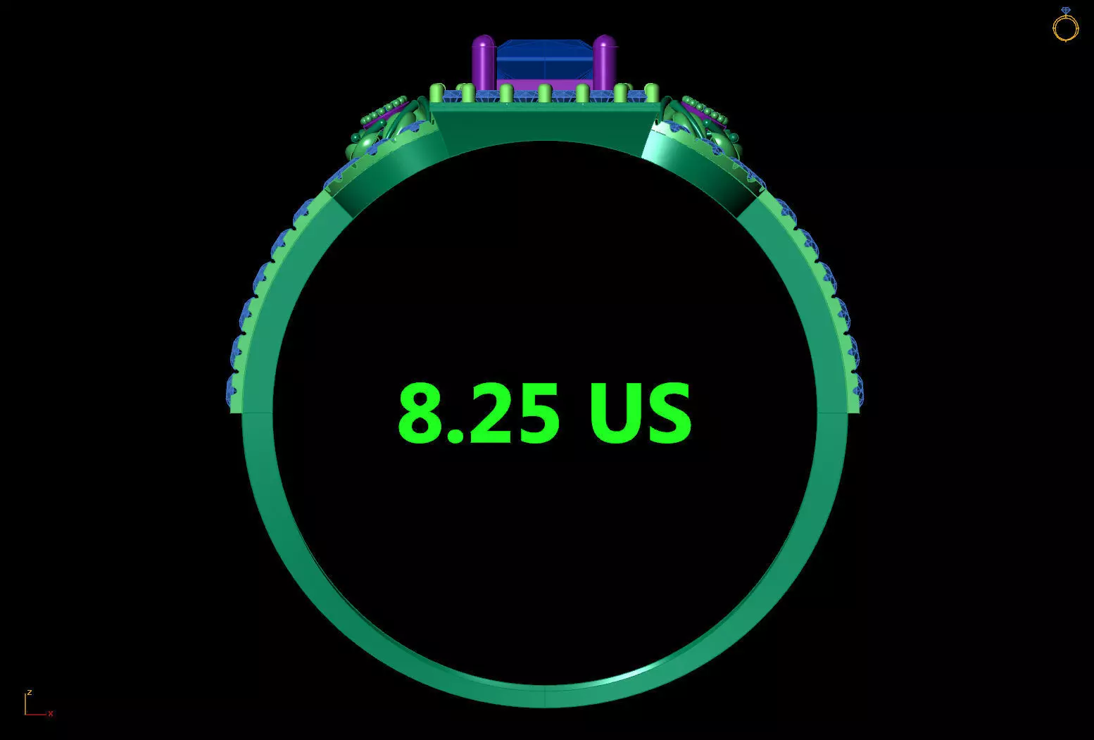 Three-Stone Cluster Ring Princess Halo Pave CAD File 3D print model_12