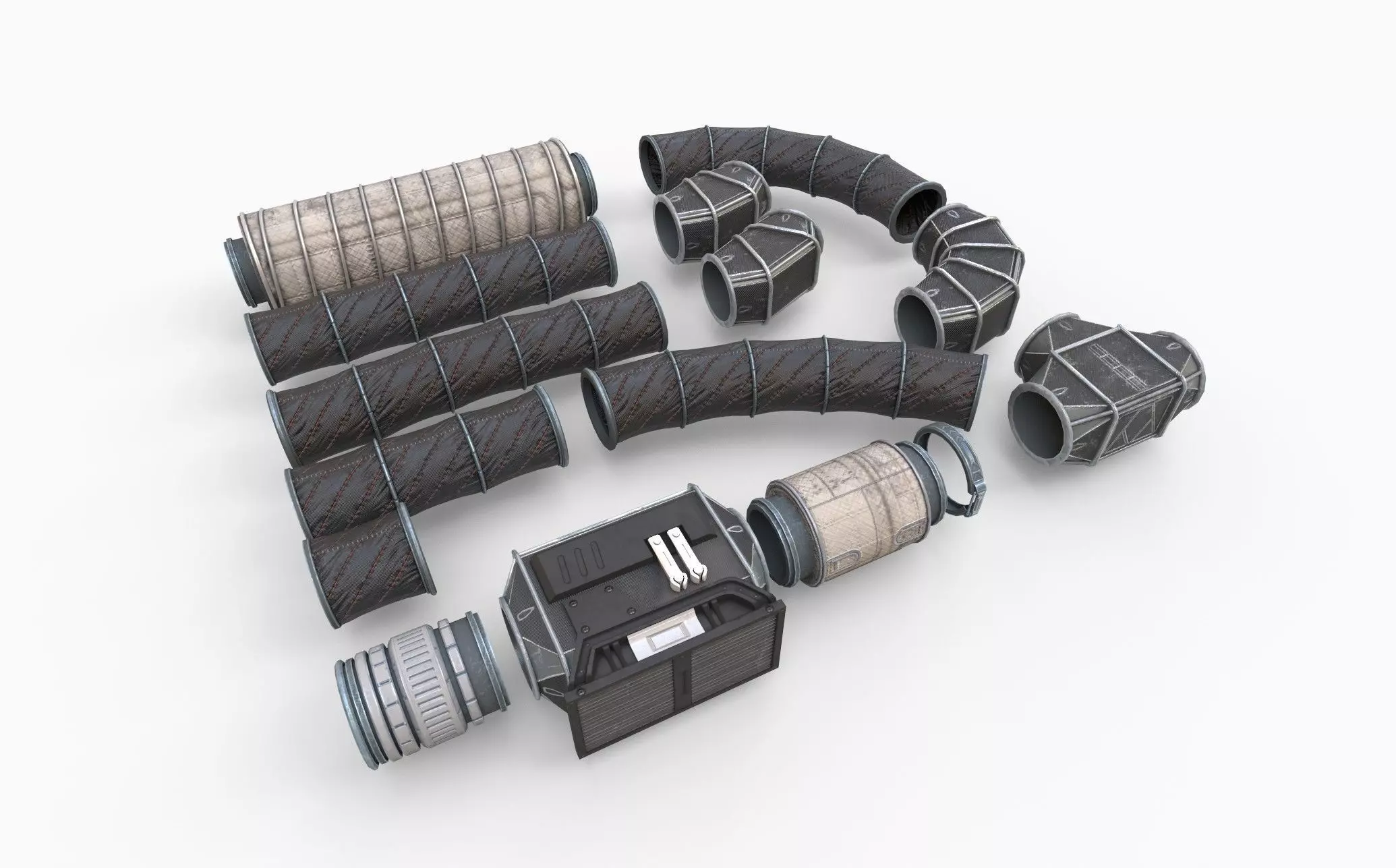 Sci-Fi Ventilation System Carbon Low-poly 3D model_1