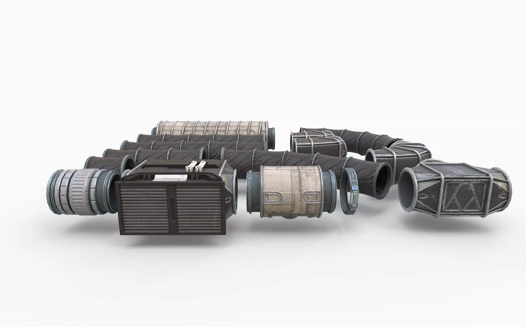 Sci-Fi Ventilation System Carbon Low-poly 3D model_2