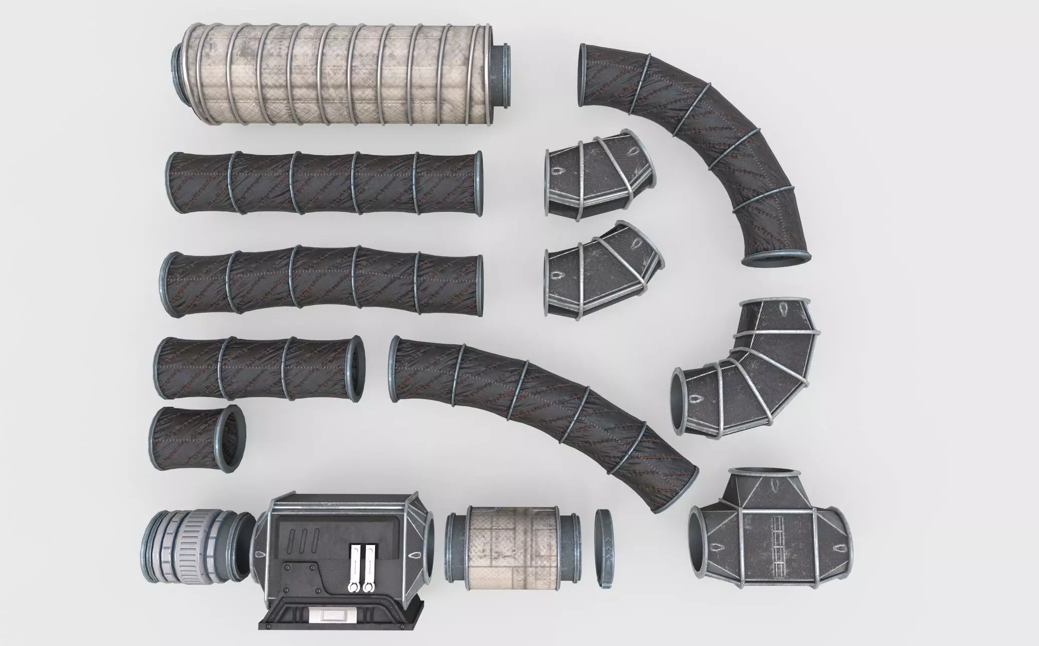 Sci-Fi Ventilation System Carbon Low-poly 3D model_0