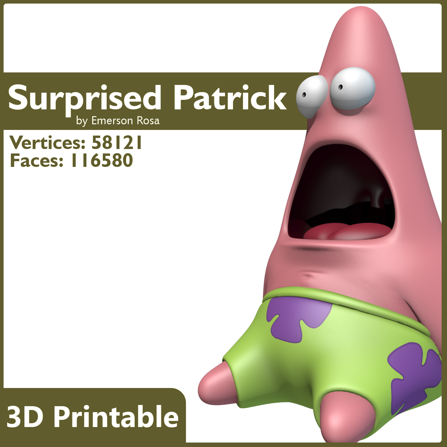 3D Printable - Surprised Patrick 3D print model_5