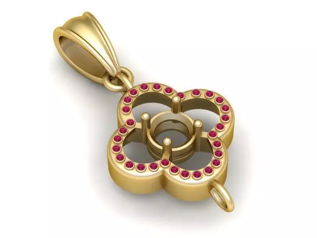 Gold Clover Gem Pendant 3D Printable Model 3D print model_0