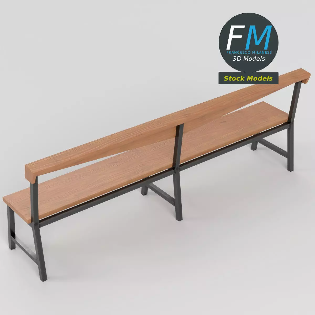Minimalist wooden hallway bench Low-poly 3D model_2