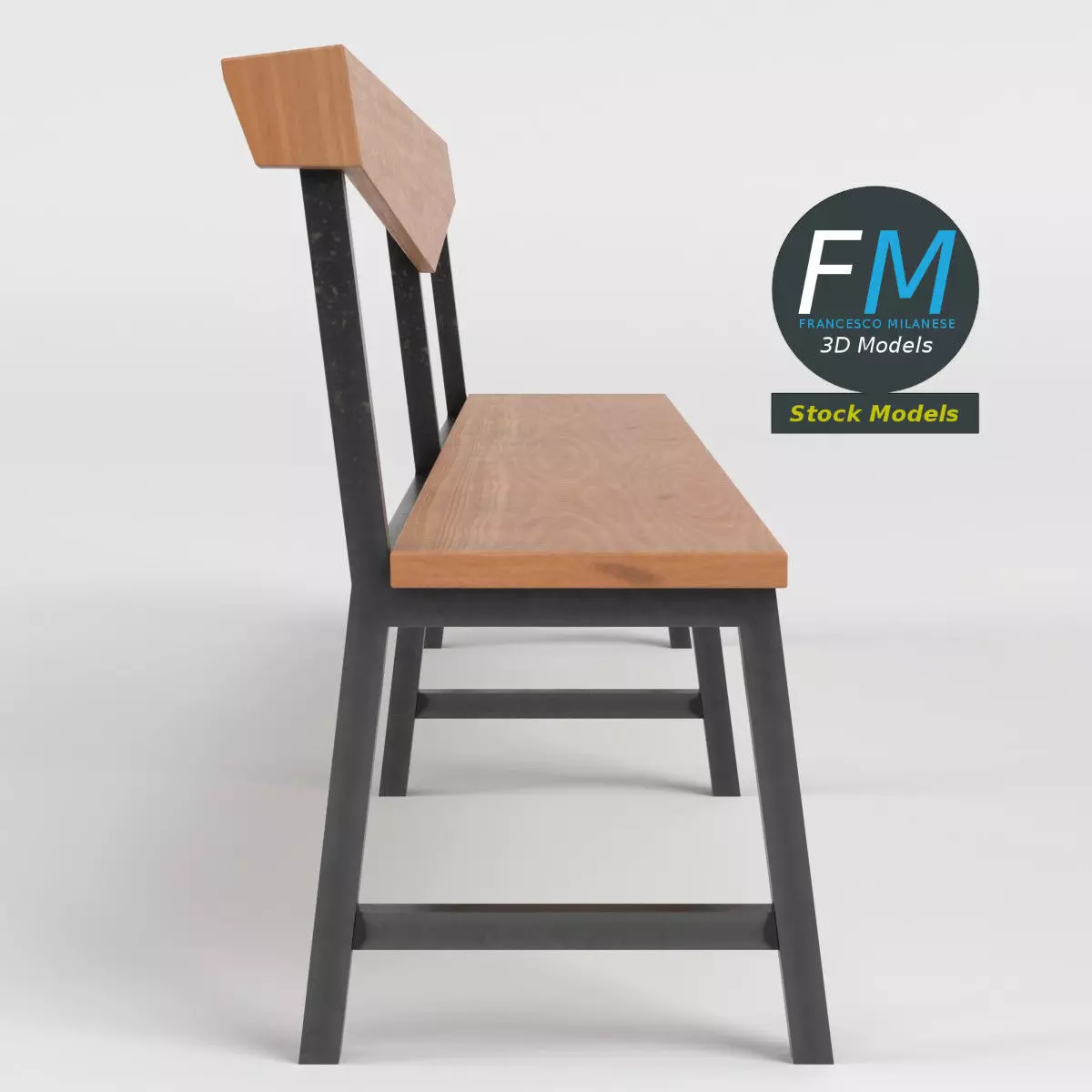 Minimalist wooden hallway bench Low-poly 3D model_4