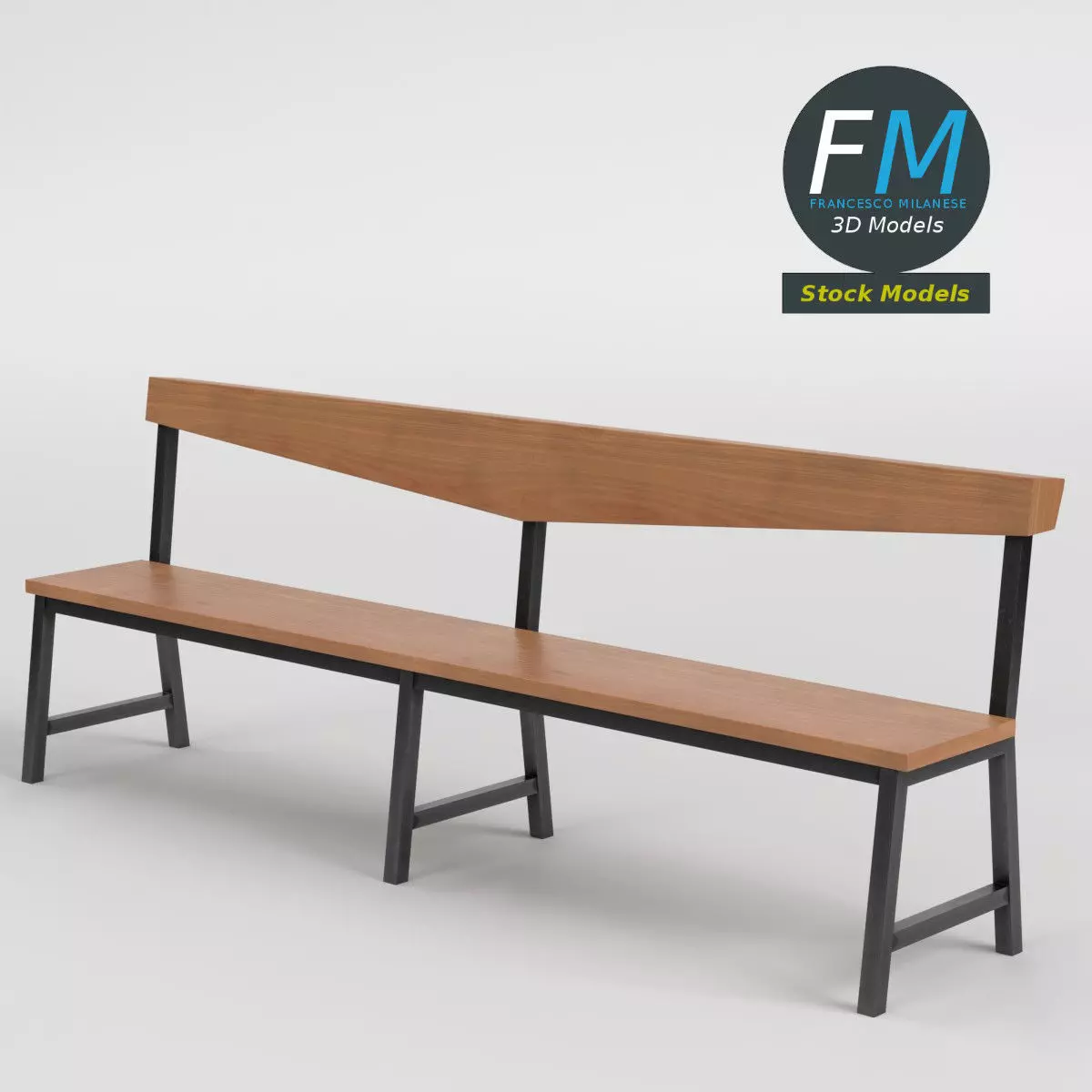 Minimalist wooden hallway bench Low-poly 3D model_0