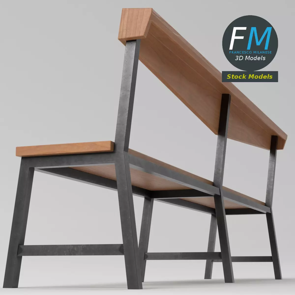 Minimalist wooden hallway bench Low-poly 3D model_5