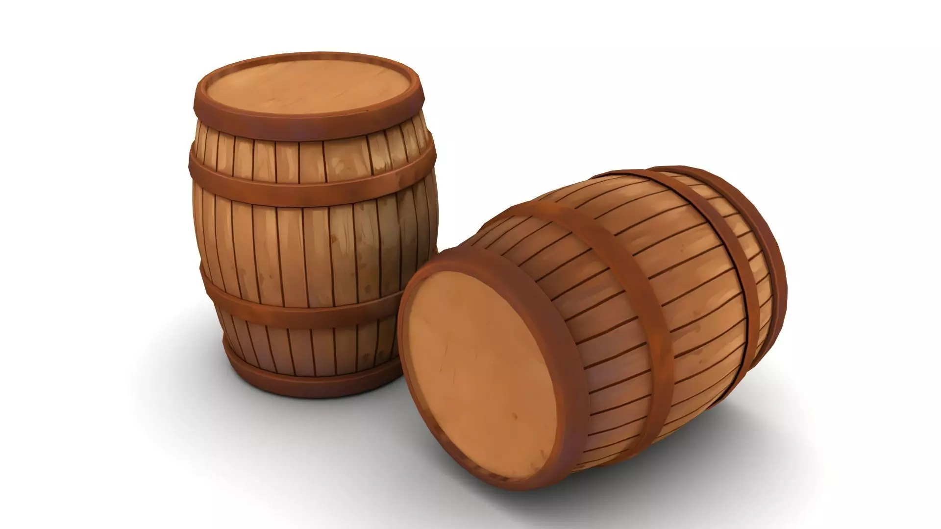 Stylized Wooden Barrel Low-poly 3D model_3