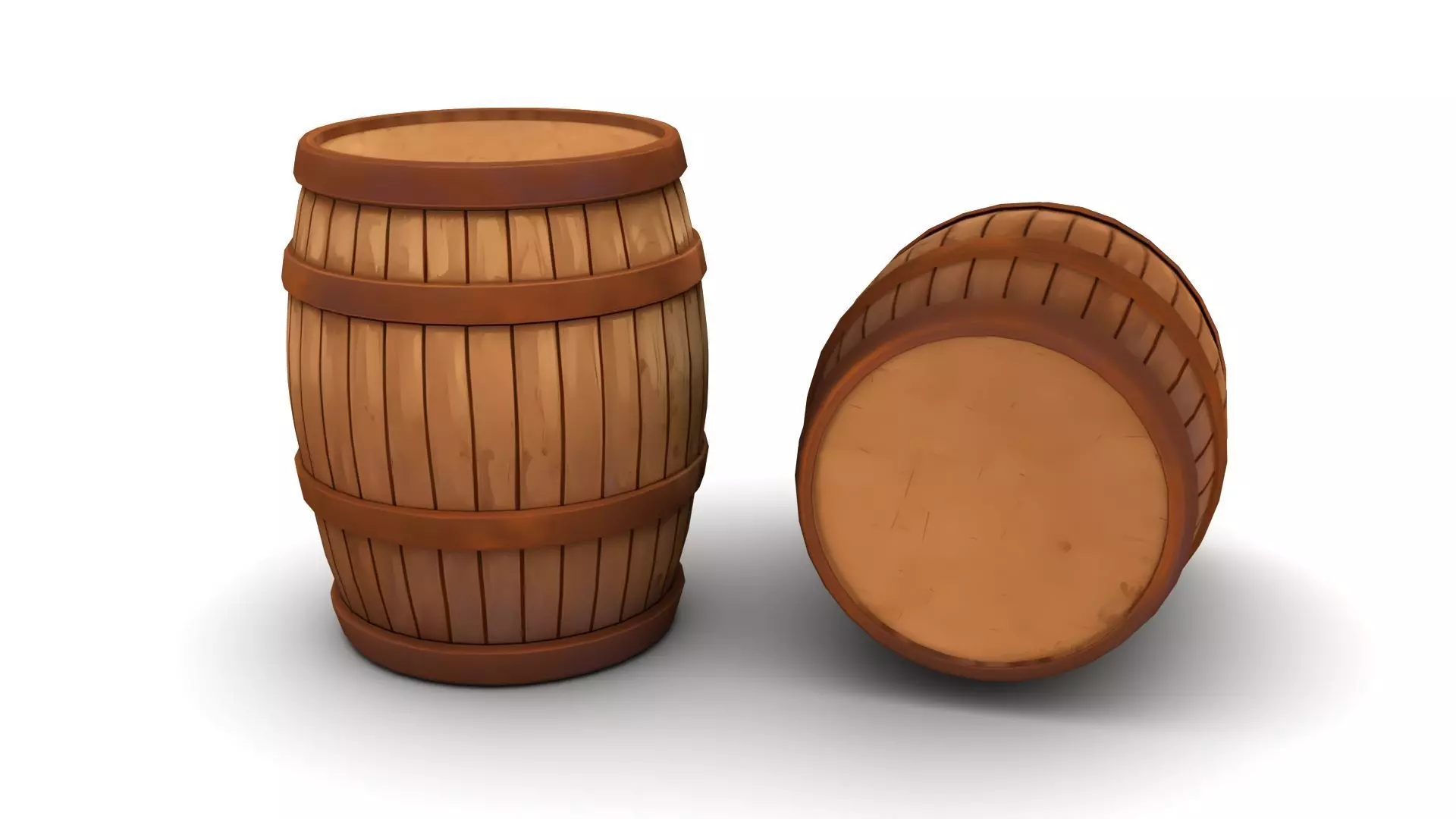 Stylized Wooden Barrel Low-poly 3D model_4