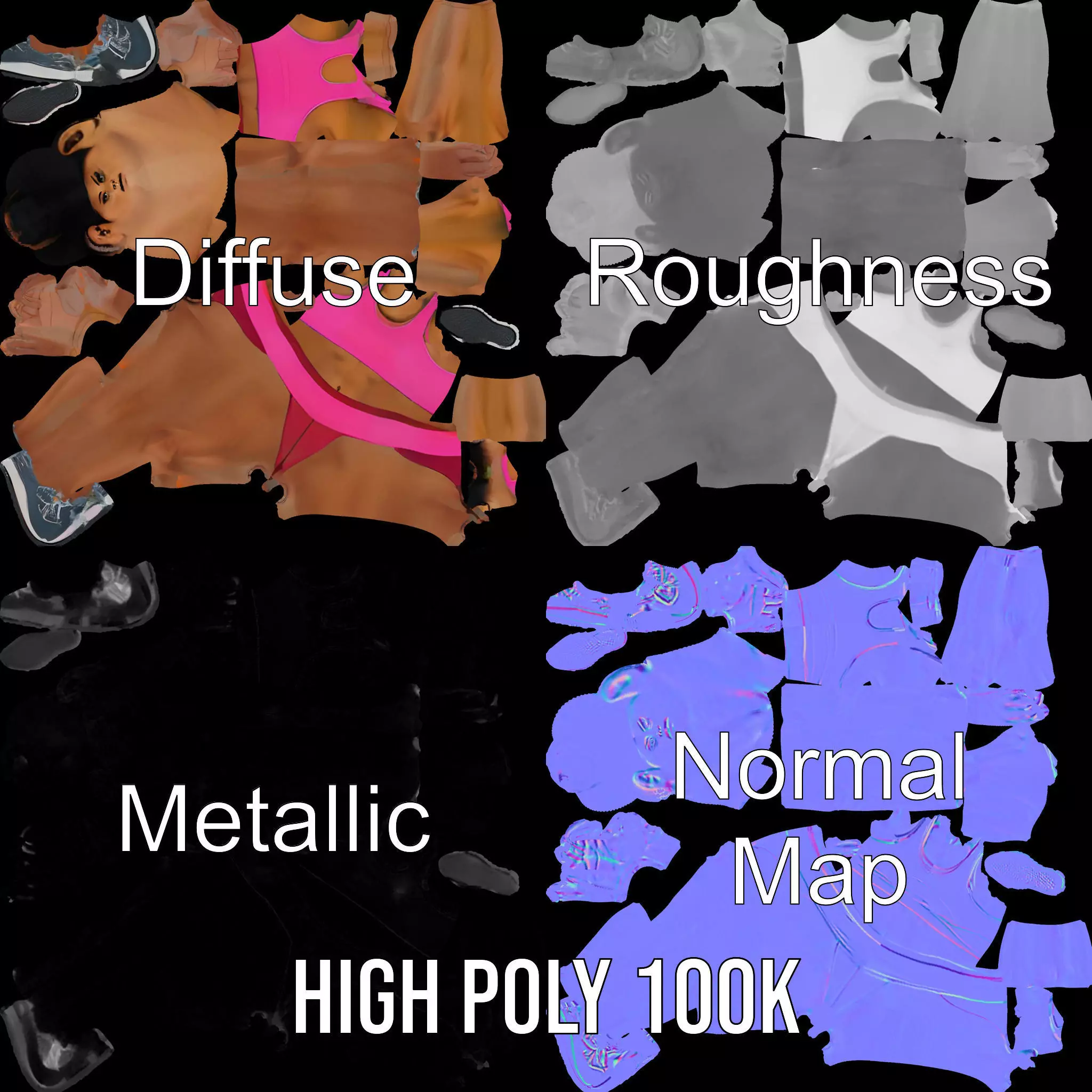 Athletic Female Fitness Outfit model pack Low-poly 3D model_3