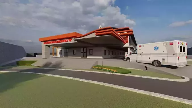 Modern Hospital Complex Exterior and Interior Render Set