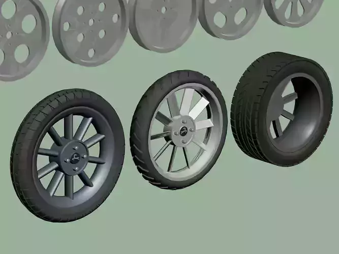 Car and motorcycle wheels and tires 3D model