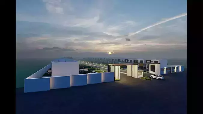 Luxury Modern Villa Town in Day and Night Renders