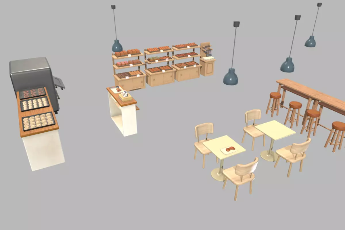 Cute Japanese Bakery Set Low-poly 3D model_5