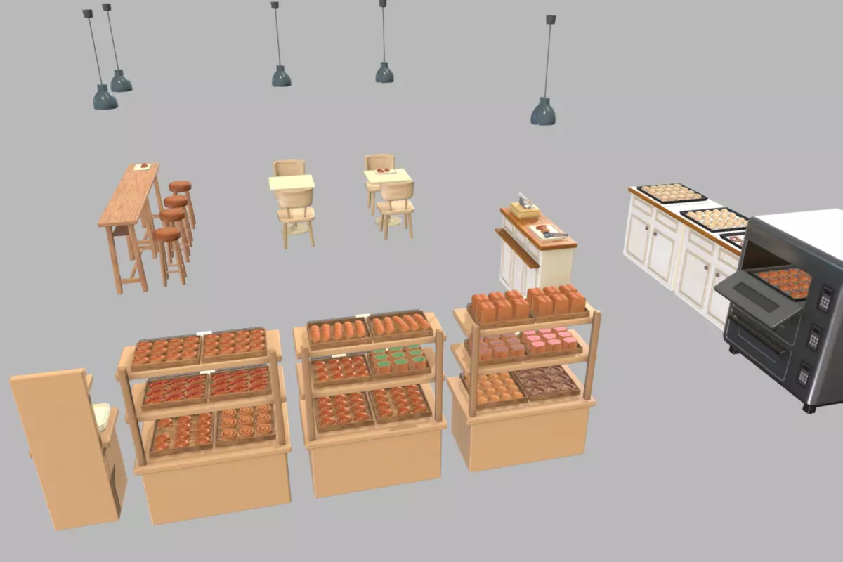 Cute Japanese Bakery Set Low-poly 3D model_3