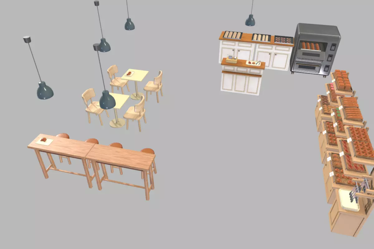 Cute Japanese Bakery Set Low-poly 3D model_2