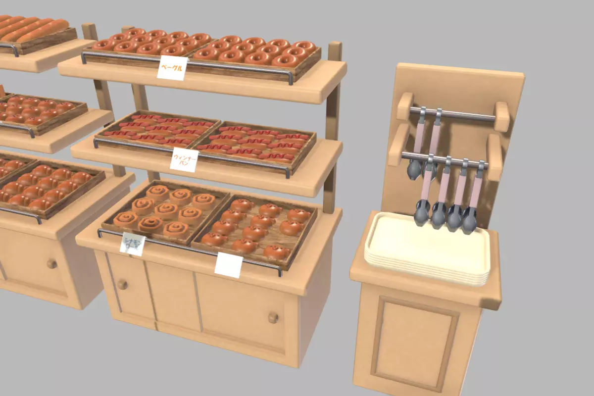 Cute Japanese Bakery Set Low-poly 3D model_13