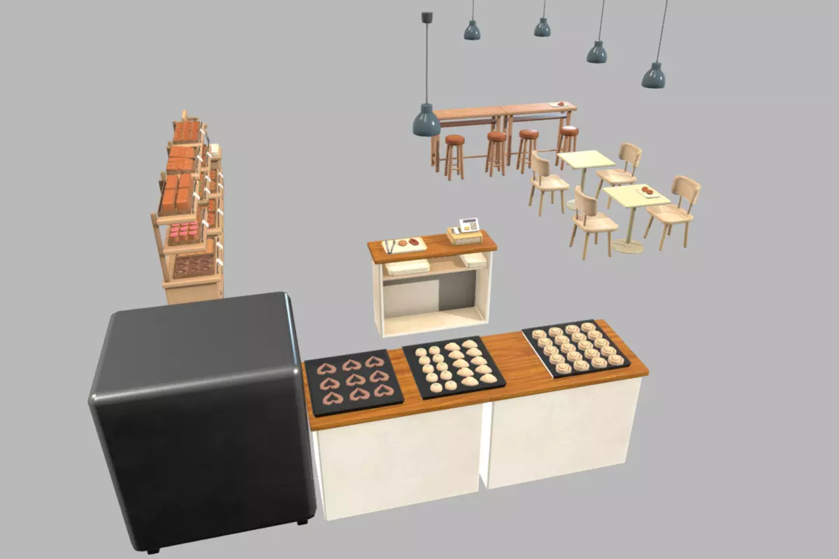Cute Japanese Bakery Set Low-poly 3D model_4