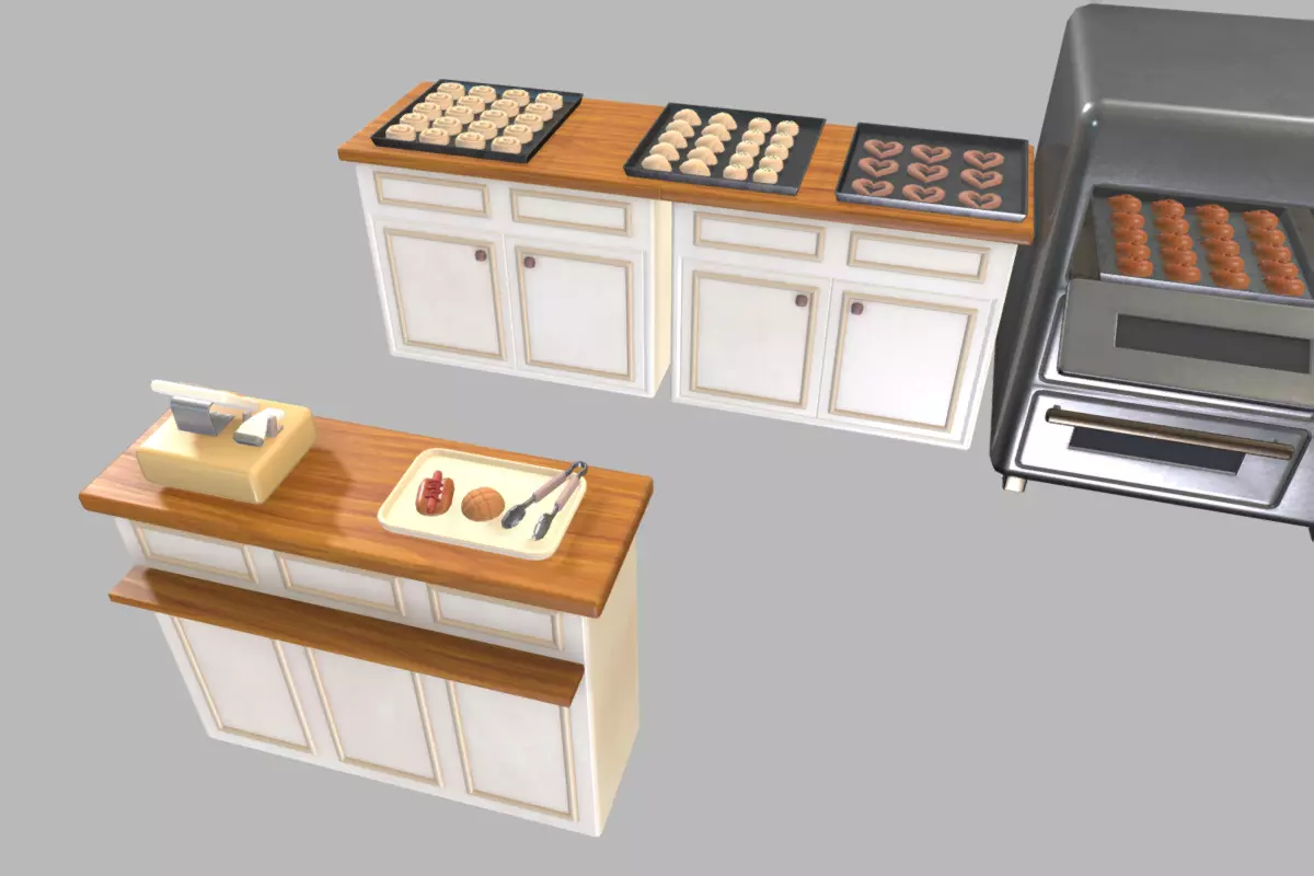 Cute Japanese Bakery Set Low-poly 3D model_7