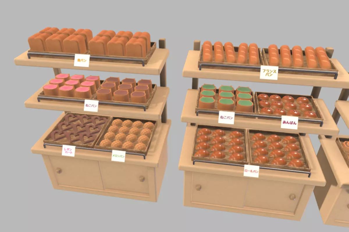 Cute Japanese Bakery Set Low-poly 3D model_12