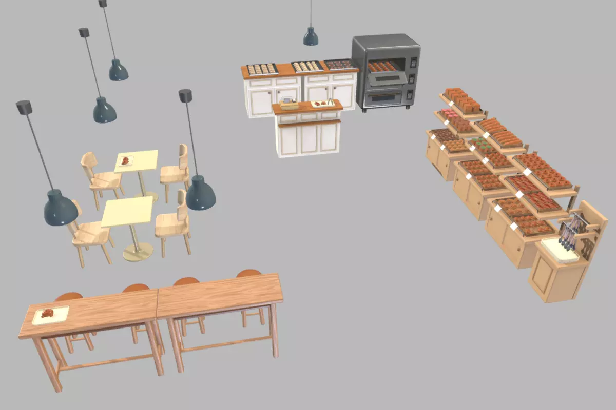 Cute Japanese Bakery Set Low-poly 3D model_1