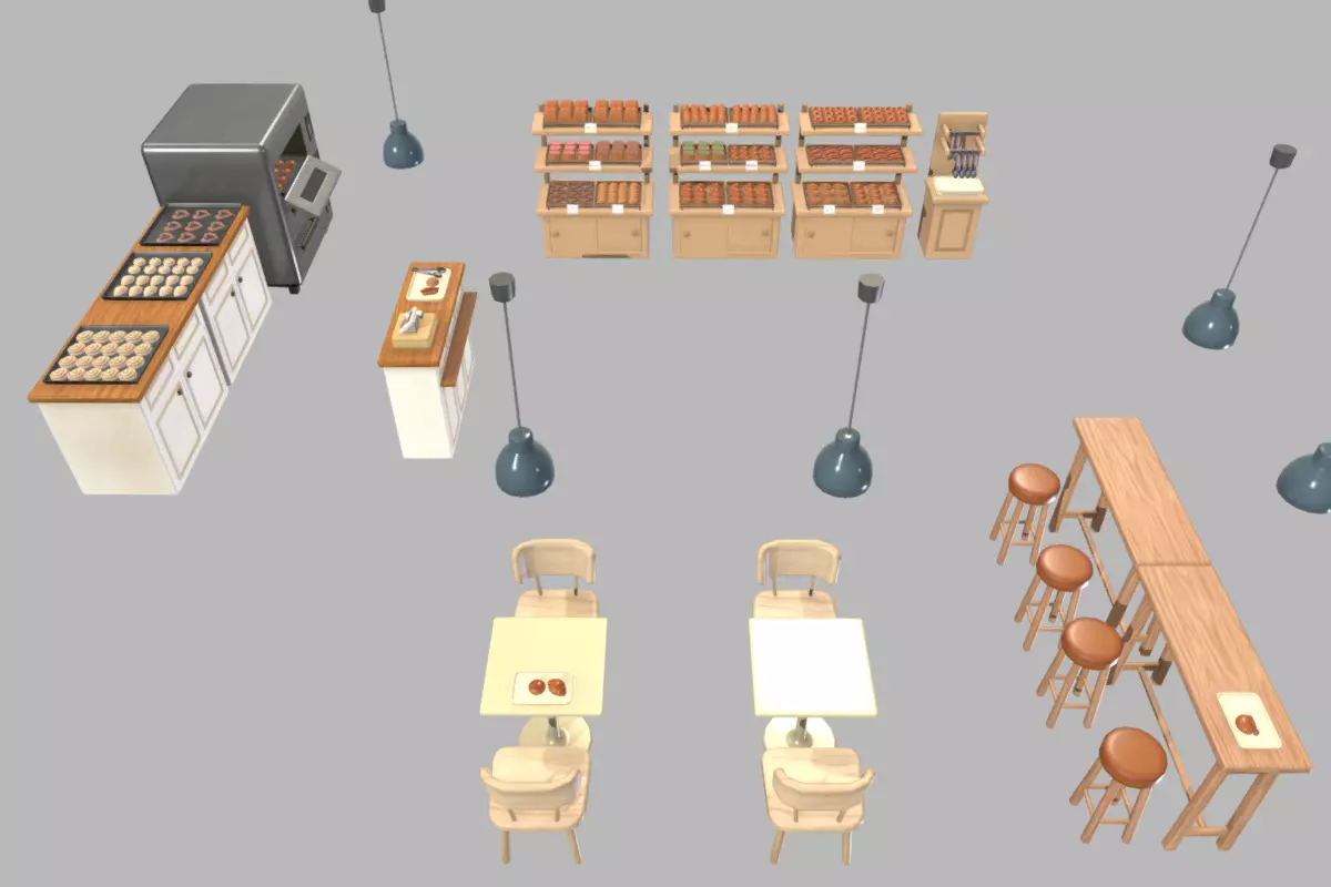 Cute Japanese Bakery Set Low-poly 3D model_6