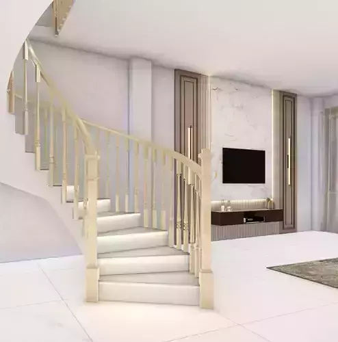 Luxury Modern TV Wall and Marble and Wood Interior Render