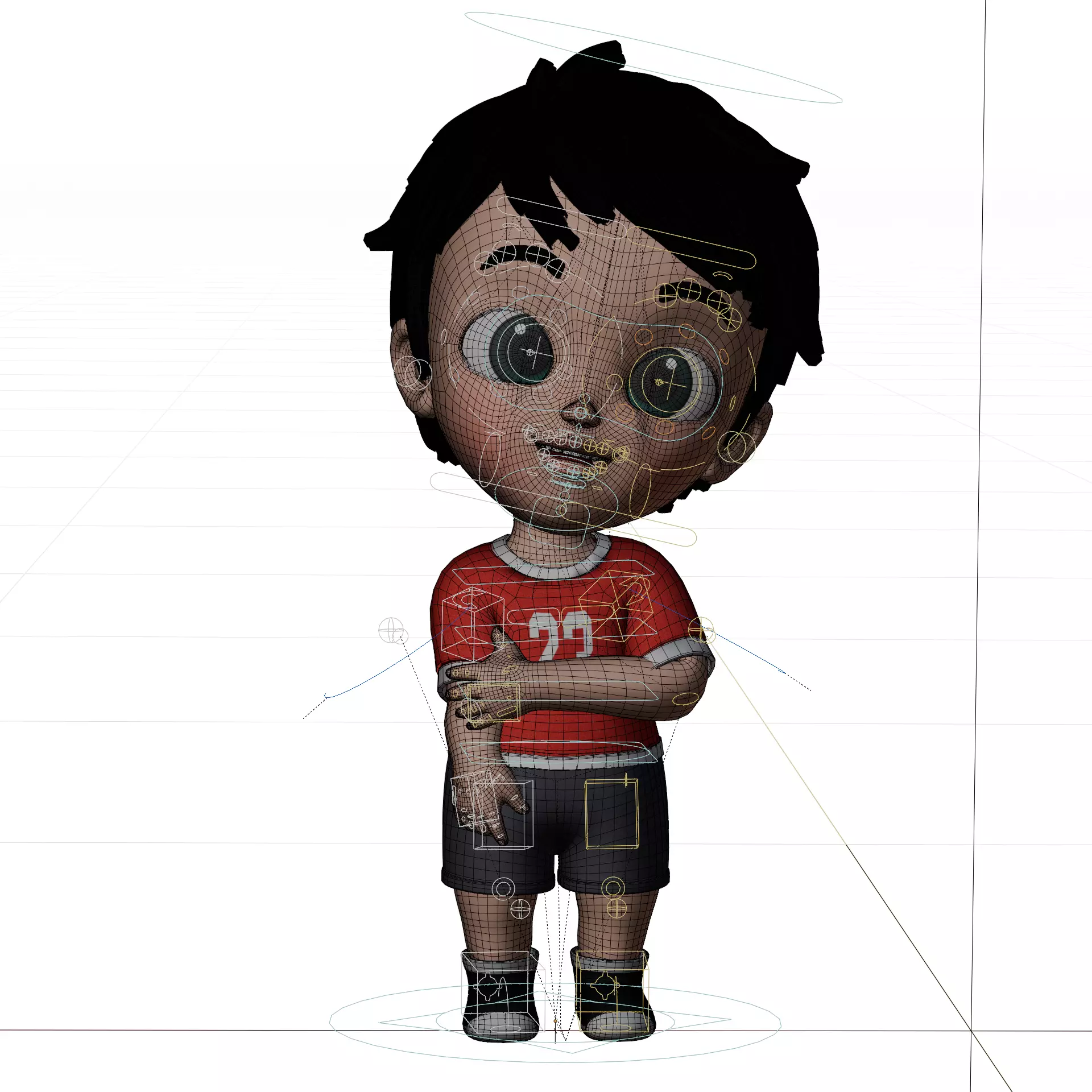 Pixar Style 3D Cartoon Kid Character Fully Rigged Low-poly 3D model_7